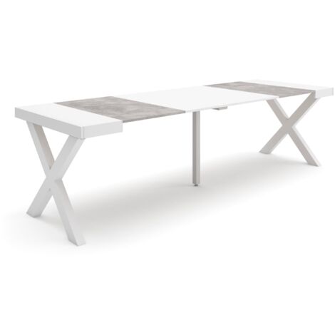 Skraut Home - Consolle allungabile, Tavolo consolle allungabile , 260, Per 12 persone, Gambe in legno, Stile moderno, Bianco e Grigio Cemento (1/5)