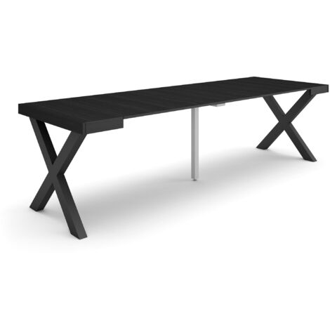 Skraut Home - Consolle allungabile, Tavolo consolle allungabile , 260, Per 12 persone, Gambe in legno, Stile moderno, Nero (1/5)