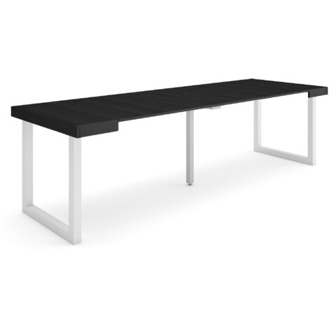 Skraut Home - Consolle allungabile, Tavolo consolle allungabile , 260, Per 12 persone, Gambe in legno, Stile moderno, Nero (1/5)