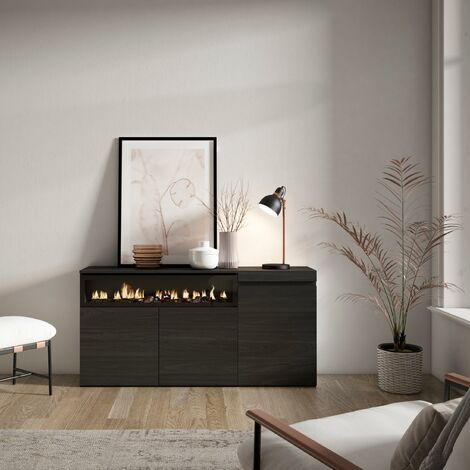 Credenza, Mobile, Cucina, 150x35x75cm, 3 Porte, Camino elettrico, Grigio Cemento e Nero | Leroy Merlin