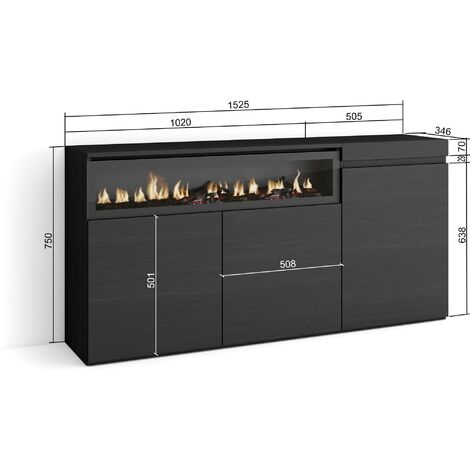 Credenza, Mobile, Cucina, Madia, mobile ingresso, 200x35x75cm, 4 Porte, Camino elettrico, Stile moderno, Rovere e nero _ 63_11