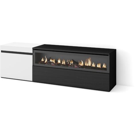 Skraut Home - Mobile TV Soggiorno, Ampio spazio a disposizione, 150x45x35cm, Per TV fino a 65", Camino elettrico, Stile moderno, Bianco e nero (1/5)
