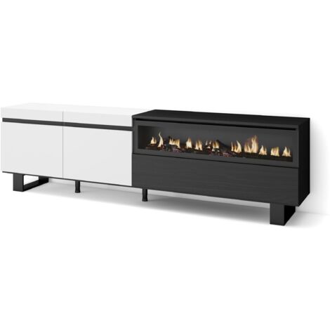 Skraut Home - Mobile TV Soggiorno, Ampio spazio a disposizione, 200x57x35cm, Per TV fino a 80", Camino elettrico, Design industriale, Stile moderno, Bianco e nero (1/5)