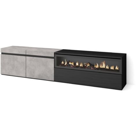 Skraut Home - Mobile TV Soggiorno, Ampio spazio a disposizione, 200x45x35cm, Per TV fino a 80", Camino elettrico, Stile moderno, Grigio Cemento (1/5)