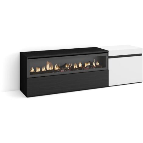 Skraut Home - Mobile TV Soggiorno, Ampio spazio a disposizione, 150x45x35cm, Per TV fino a 65", Camino elettrico, Stile moderno, Bianco e nero (1/5)