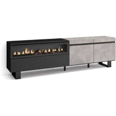 Skraut Home - Mobile TV Soggiorno, Ampio spazio a disposizione, 200x57x35cm, Per TV fino a 80", Camino elettrico, Design industriale, Stile moderno, Grigio Cemento (1/5)