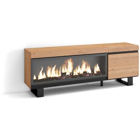 Skraut Home - Mobile TV Soggiorno, Ampio spazio a disposizione, 160, Per TV fino a 65", Camino elettrico XXL, Design industriale, Stile moderno, Rovere (1/5)