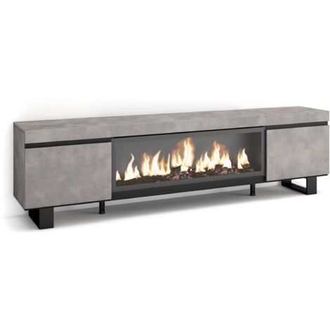 Skraut Home - Mobile TV Soggiorno, Ampio spazio a disposizione, 210, Per TV fino a 80", Camino elettrico XXL, Design industriale, Stile moderno, Grigio Cemento (1/5)
