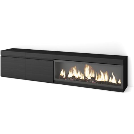 Skraut Home - Mobile TV Soggiorno, Ampio spazio a disposizione, 210, Per TV fino a 80", Camino elettrico XXL, Stile moderno, Nero (1/5)
