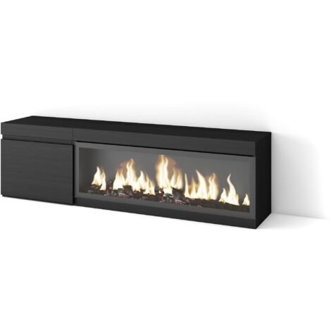 Skraut Home - Mobile TV Soggiorno, Ampio spazio a disposizione, 160, Per TV fino a 65", Camino elettrico XXL, Stile moderno, Nero (1/5)
