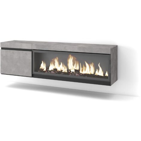 Skraut Home - Mobile TV Soggiorno, Ampio spazio a disposizione, 160, Per TV fino a 65", Camino elettrico XXL, Sospeso, da appendere, Stile moderno, Grigio Cemento (1/5)