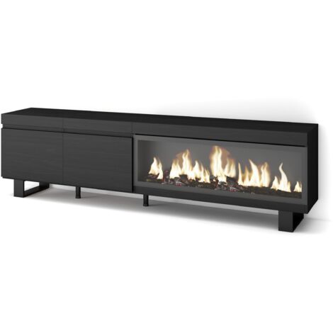 Skraut Home - Mobile TV Soggiorno, Ampio spazio a disposizione, 210, Per TV fino a 80", Camino elettrico XXL, Design industriale, Stile moderno, Nero (1/5)