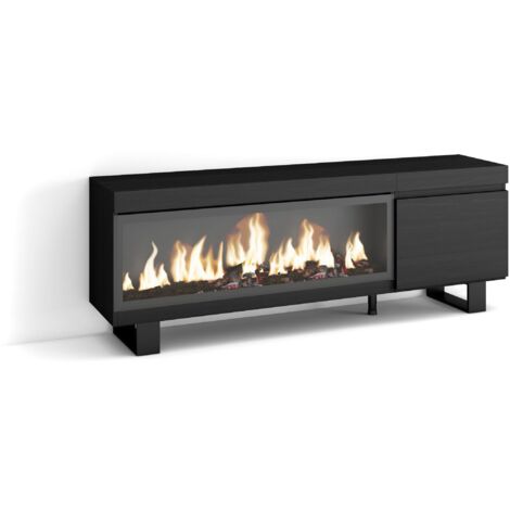 Skraut Home - Mobile TV Soggiorno, Ampio spazio a disposizione, 160, Per TV fino a 65", Camino elettrico XXL, Design industriale, Stile moderno, Nero (1/5)