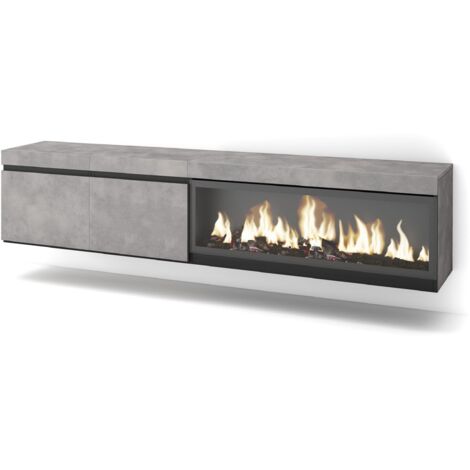 Skraut Home - Mobile TV Soggiorno, Ampio spazio a disposizione, 210, Per TV fino a 80", Camino elettrico XXL, Sospeso, da appendere, Stile moderno, Grigio Cemento (1/5)