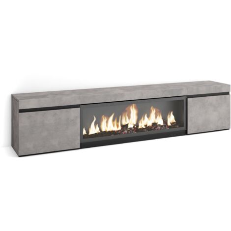 Skraut Home - Mobile TV Soggiorno, Ampio spazio a disposizione, 210, Per TV fino a 80", Camino elettrico XXL, Stile moderno, Grigio Cemento (1/5)