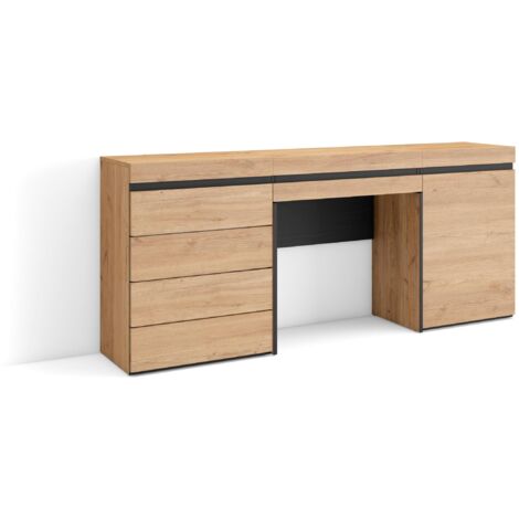 Skraut Home - Tavolo da toeletta, Tavolo da Trucco, stoccaggio, 177x75x35 cm, Con cassetto, Cassettiera, Stile moderno, Rovere