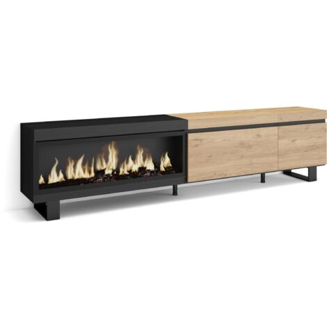 Skraut Home - Mobile TV Soggiorno, Ampio spazio a disposizione, 237x57x35 cm, TV di grande formato, Camino elettrico XXL, Design industriale, Stile moderno, Rovere e nero (1/5)