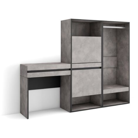 Skraut Home - Consolle Ingresso, Mobile ingresso corridoio, 190x145x35 cm, Con cassetto, Scarpiera, Armadio Aperto, Stile moderno, Grigio Cemento (1/5)