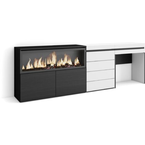 Skraut Home - Tavolo da toeletta, Tavolo da Trucco, stoccaggio, 234x75x35 cm, Con cassetto, Camino elettrico XXL, Cassettiera, Stile moderno, Bianco (1/5)
