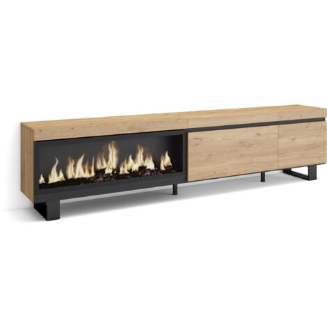 Skraut Home - Mobile TV Soggiorno, Ampio spazio a disposizione, 237x57x35 cm, TV di grande formato, Camino elettrico XXL, Design industriale, Stile moderno, Rovere (1/5)