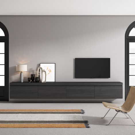Mobile TV Soggiorno Sospeso Skraut Home - 320 Cm, 4 Moduli, Rovere E Nero, Moderno