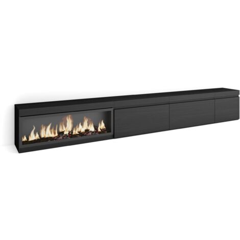 Skraut Home - Mobile TV Soggiorno, Ampio spazio a disposizione, 317x45x35 cm, Camino elettrico XXL, Stile moderno, Nero (1/5)