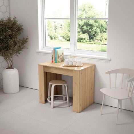 Tavolo Consolle per sala da pranzo e soggiorno, rettangolare, allungabile  fino a 237 cm, colore bianco opaco, fino a 10 persone, Dimensioni chiuso:  90x50x78 cm.