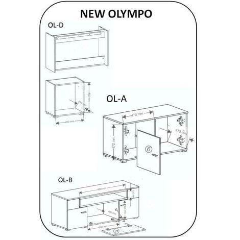 Soggiorno Con Camino Elettrico Skraut Home Olympo - 290x170x45 Cm, Effetto Fiamma LED, Bianco/Nero, Moderno - Foto 3