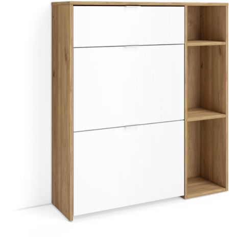Skraut Home - Scarpiera Ingresso, Mobile Ingresso Salvaspazio, 90x27x102cm, 10 paia di scarpe, Armadio, Stile moderno, Rovere e bianco