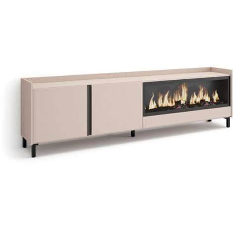 Skraut Home - Mobile TV Soggiorno, Ampio spazio a disposizione, 212x35x61cm, Per TV fino a 80", Camino elettrico XXL, Design industriale, Stile moderno, Beige (1/5)