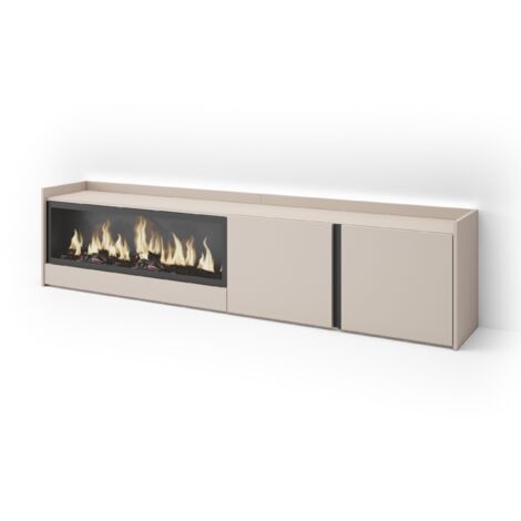 Skraut Home - Mobile TV Soggiorno, Ampio spazio a disposizione, 212x35x50cm, Per TV fino a 80", Camino elettrico XXL, LED, Stile moderno, Beige (1/5)