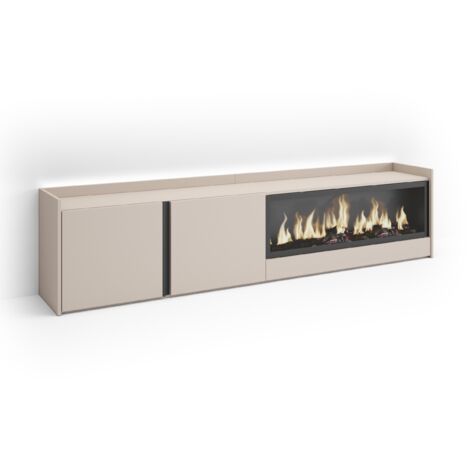 Skraut Home - Mobile TV Soggiorno, Ampio spazio a disposizione, 212x35x50cm, Per TV fino a 80", Camino elettrico XXL, LED, Stile moderno, Beige (1/5)