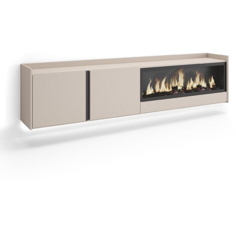 Skraut Home - Mobile TV Soggiorno, Ampio spazio a disposizione, 212x35x50cm, Per TV fino a 80", Camino elettrico XXL, Sospeso, da appendere, LED, Stile moderno, Beige (1/5)