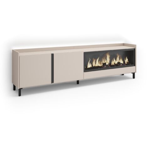 Skraut Home - Mobile TV Soggiorno, Ampio spazio a disposizione, 212x35x61cm, Per TV fino a 80", Camino elettrico XXL, Design industriale, LED, Stile moderno, Beige (1/5)