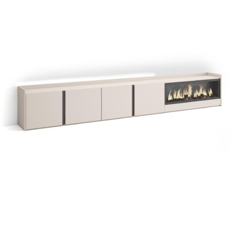 Skraut Home - Mobile TV Soggiorno, Ampio spazio a disposizione, 315x35x50cm, Per TV fino a 80", Camino elettrico XXL, LED, Stile moderno, Beige (1/5)