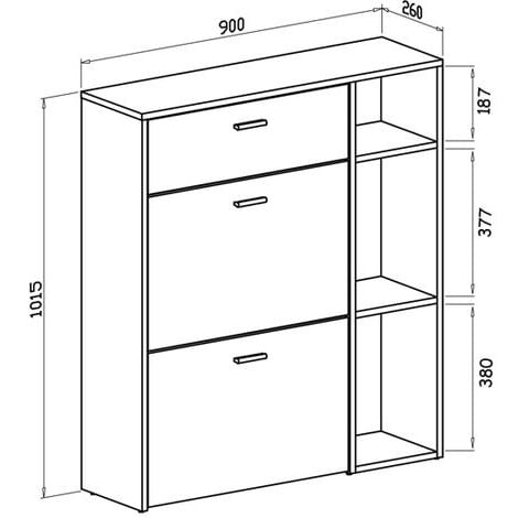 Skraut Home - Portascarpe WIND, struttura colore BIANCO OPACO, colore Grigio Cemento sulle 2 porte basculanti e sul cassetto, misura 90x26x101,5cm di altezza.