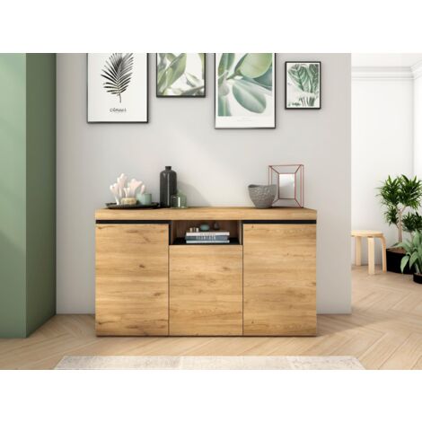 Skraut Home - Credenza soggiorno Sala da pranzo ufficio Colore ''Rovere/Nero'' 3 Poret 1 Comparti 81x140x40 cm, nordico