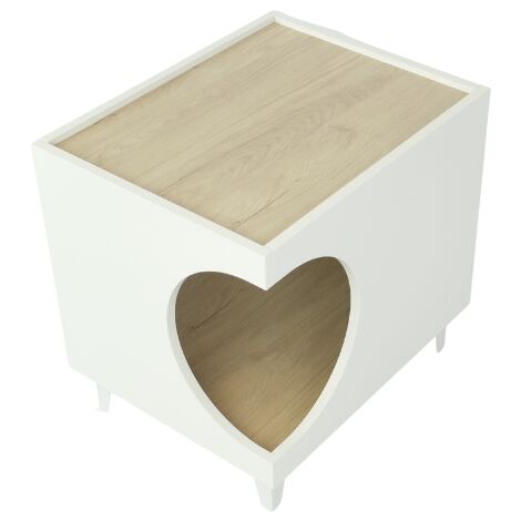 Skraut Home - Tavolino - Toelettatura per animali ELLIE - Tavolino da notte - Bianco/Rovere - Ingresso laterale, 1 porta - Casa per cani e gatti, per lettiera - Soggiorno - Bagno (1/5)