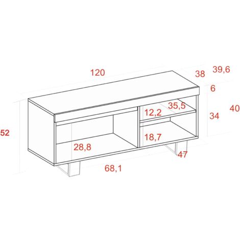 Skraut Home - Mobile TV Mod.Naturale ''Rovere/Nero'', 1 Porta e 2 alloggi, Soggiorno-soggiorno, 120 x 40 x 53 cm