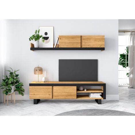 Set Naturale soggiorno sala da pranzo, mobili ausiliari, buffet mobile-tv  140cm rovere nordico nero