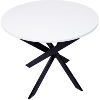 Skraut Home - Tavolo da pranzo fisso rotondo, Modello ZEN, 90 x 90 x 77 cm di altezza, Capacità per 4 persone, Materiali resistenti, Colore bianco opaco, Gambe in metallo laccato nero opaco