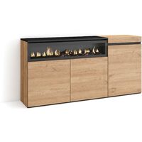 Skraut Home - Credenza, Mobile, Cucina, Madia, mobile ingresso, 150x75x35cm, 3 Porte, Camino elettrico, Stile moderno, Rovere e nero