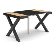 Skraut Home - Consolle allungabile, Tavolo consolle allungabile , 140, Per 6 persone, Gambe in legno, Stile moderno, Rovere e nero