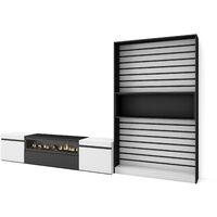 Skraut Home - Mobile Soggiorno TV, Parete Attrezzata Soggiorno, 310x186x35cm, Per TV fino a 80", Camino elettrico, Stile moderno, Bianco e nero