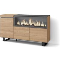 Skraut Home - Credenza, Mobile, Cucina, Madia, mobile ingresso, 160, 3 Porte, Camino elettrico XXL, Design industriale, Stile moderno, Rovere
