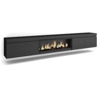 Skraut Home - Mobile TV Soggiorno, Ampio spazio a disposizione, 288x45x35 cm, TV di grande formato, Camino elettrico XXL, Sospeso, da appendere, Stile moderno, Nero