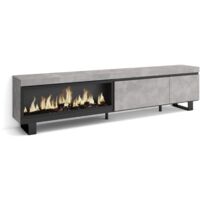 Skraut Home - Mobile TV Soggiorno, Ampio spazio a disposizione, 237x57x35 cm, TV di grande formato, Camino elettrico XXL, Design industriale, Stile moderno, Grigio Cemento