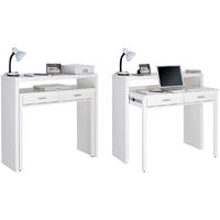 Skraut Home - Tavolo allungabile da scrivania, console da studio per ordinatore, 2 cassetti, finitura bianco, misure: 98,6x86,9x36-70 cm di profondità