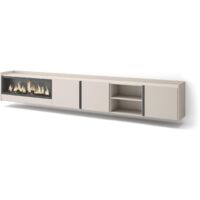Skraut Home - Mobile TV Soggiorno, Ampio spazio a disposizione, 315x35x50cm, Per TV fino a 80", Camino elettrico XXL, Sospeso, da appendere, Stile moderno, Beige