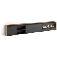 Skraut Home - Mobile TV Soggiorno, Ampio spazio a disposizione, 315x35x50cm, Per TV fino a 80", Camino elettrico XXL, Stile moderno, Nero e rovere